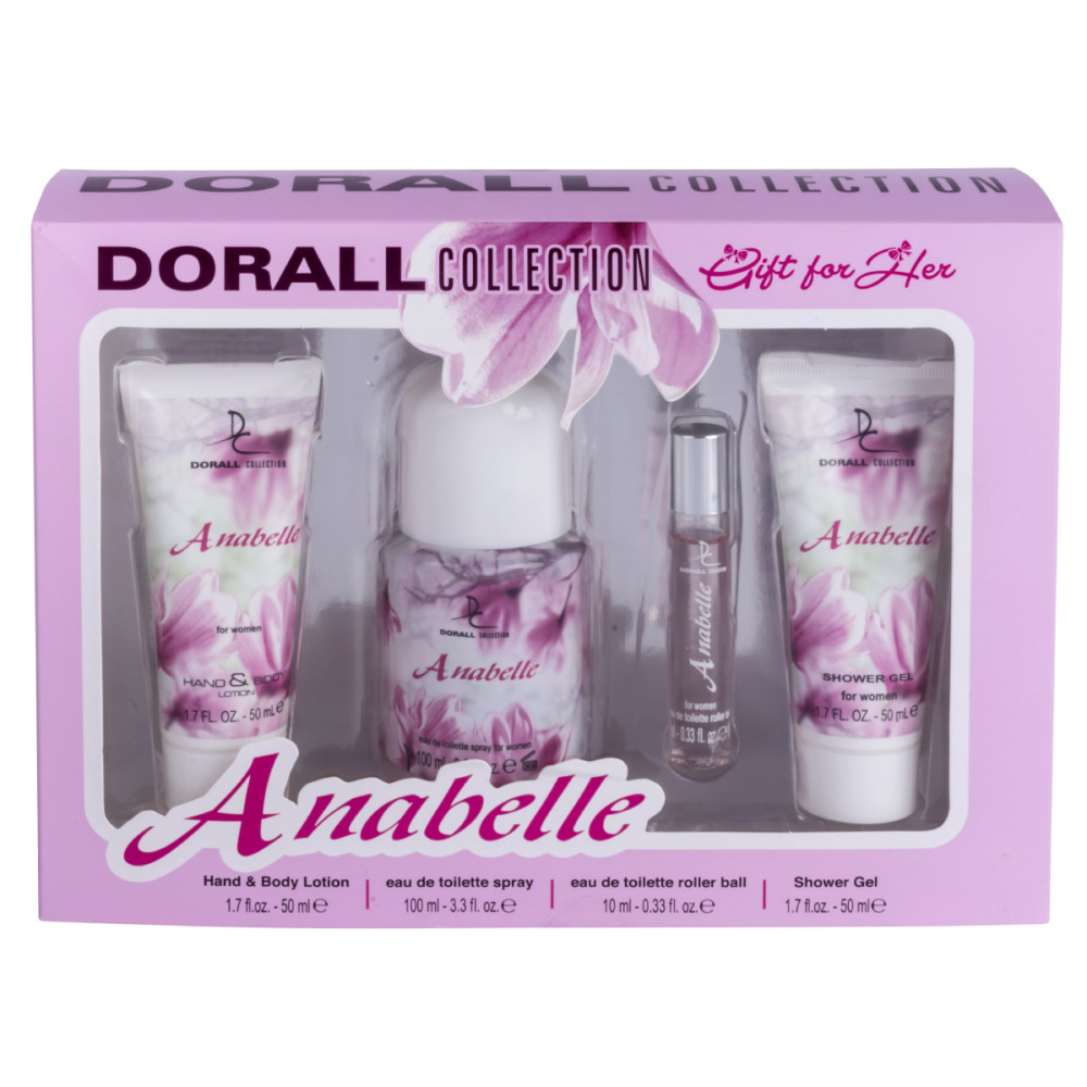 Set Dorall Anabelle, femei, apa de toaleta 100 ml, roll on 10 ml, gel de dus 50 ml, lotiune maini si